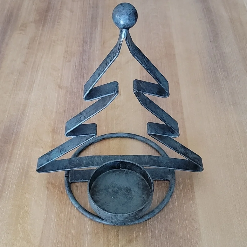 Wrought Iron Christmas Tree Candle Holder Rustic Holiday Decor